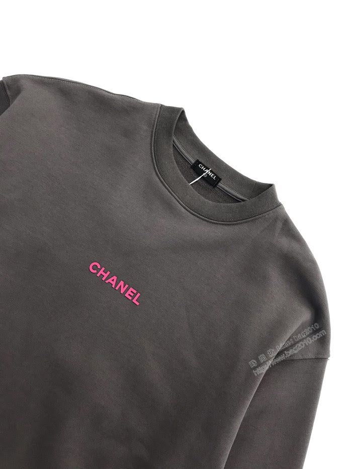 Chanel新款男裝 香奈兒最新款 灰色粉色字母膠印小logo衛衣  ydi3497